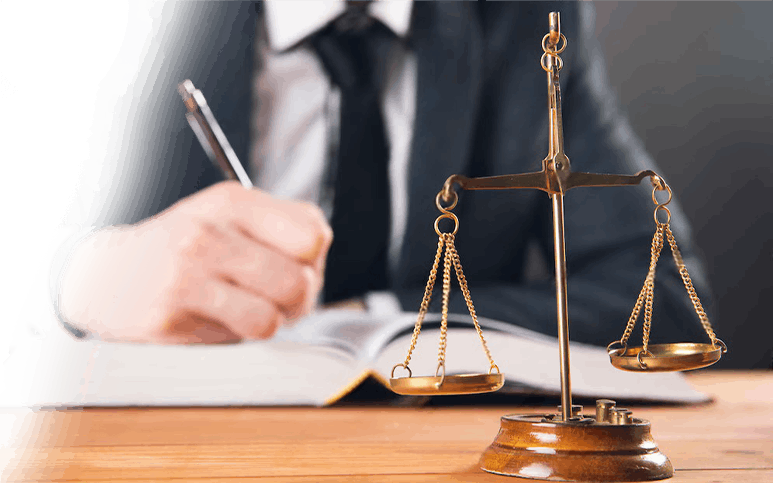 Legal scales and writing hand